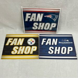 Set Of 3 NFL Football Fan Shop Retail Man Cave Signs Patriots Steelers Seahawks
